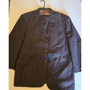 NWT Vinci Couture Men's Suit 52L Brown Pinstripe 3 Button Big & Tall 2pc Set 52